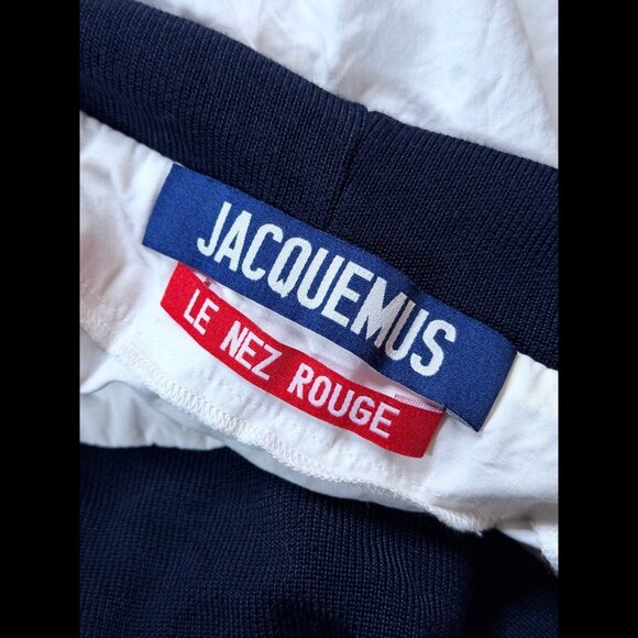 Jacquemus Shirt 38 / US Medium White Blue Navy Trim Boat Neck Button Soffio - Picture 6 of 8